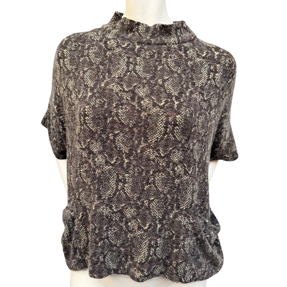 Zara Oversized Snakeskin Print Sweater Mock Neck Brown‎ Cropped Short Sleeve M